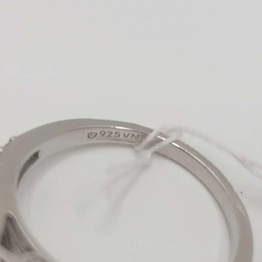 925 Sterling Silver Princess Cut CZ Halo Split Shank Ring Size 8 Art Deco Style